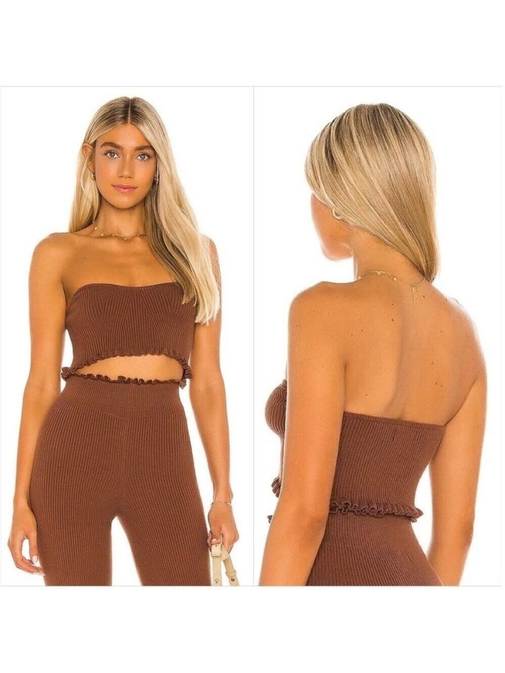 MAJORELLE x REVOLVE Cropped Sweetheart Ribbed Tube Top Brown XS